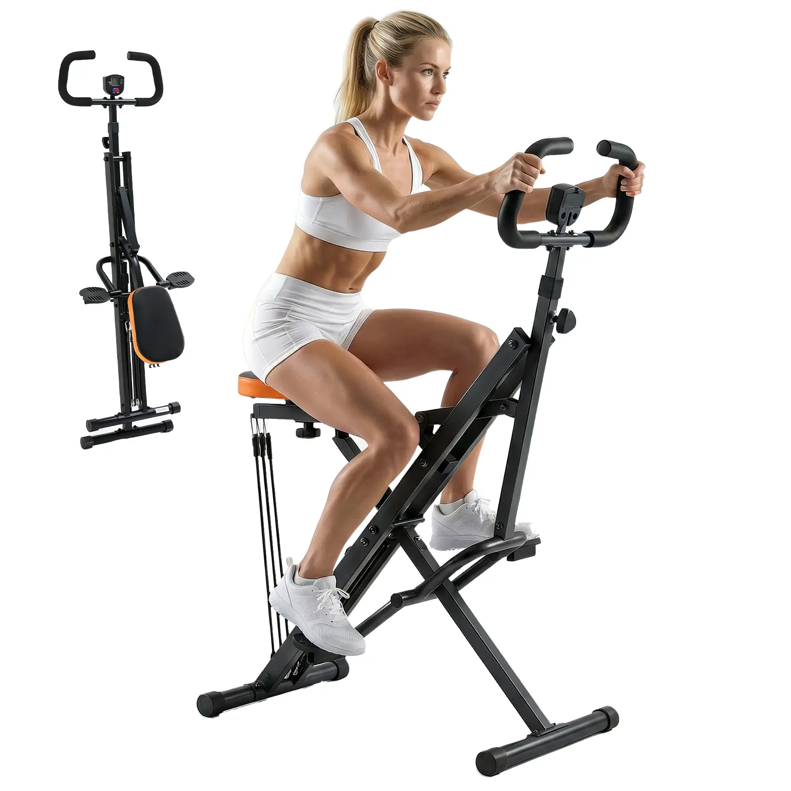 Máquina de remo y sentadillas para glúteos y piernas con pantalla LCD y diseño plegable – Resistencia ajustable para entrenamiento de cuerpo completo en casa.