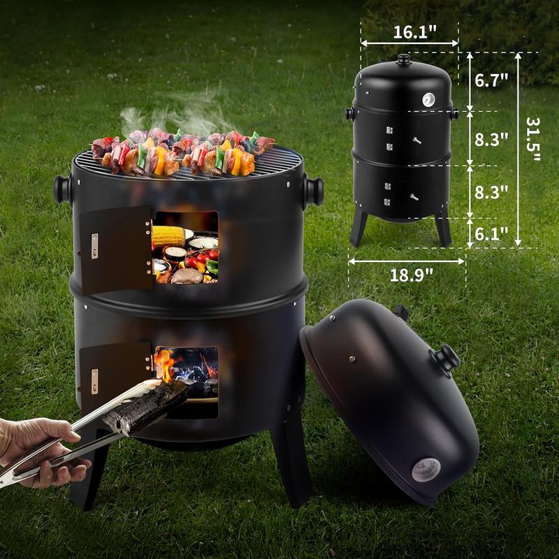 Aluminio vertical y horizontal 43 cm (17 pulgadas), parrilla portátil 3 exteriores y 1 exterior en termimetro incorporación para cocinar al aire libre, en jardín, asar parrilla y acampar.