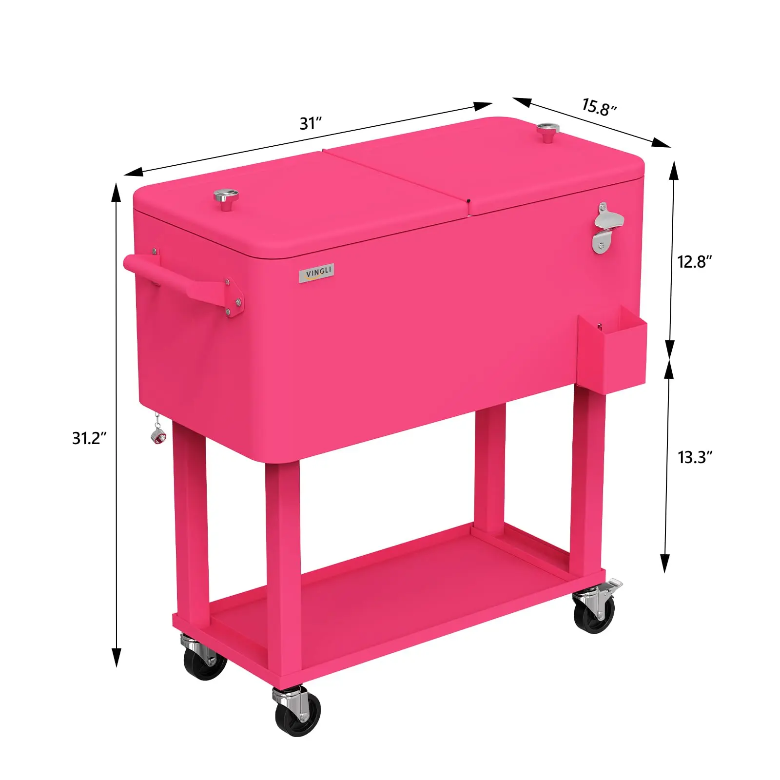 [Summervibes] Hielera portátil con ruedas de 80 cuartos, carrito enfriador de bebidas para fiestas en el patio, con estante y abridor de botellas integrado.
