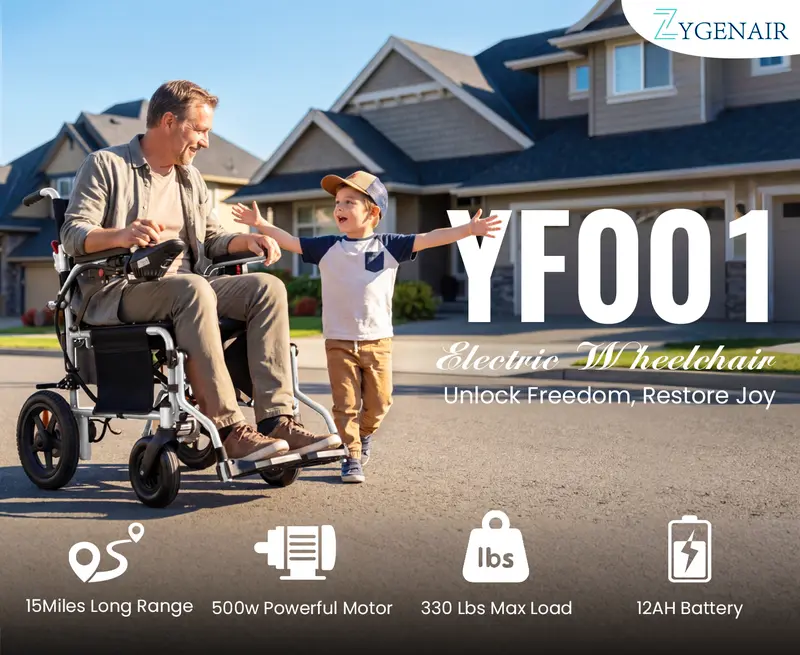 【Zygenair】Battery Operated Wheelchair for Adults, 16in/18in/20in Seat Width, Lightweight Compact Foldable Steel Frame, 15mi Range, 12Ah & 13Ah Lithium Batteries, 500W Motor, 330Lbs Capacity, Shock-Absorbent