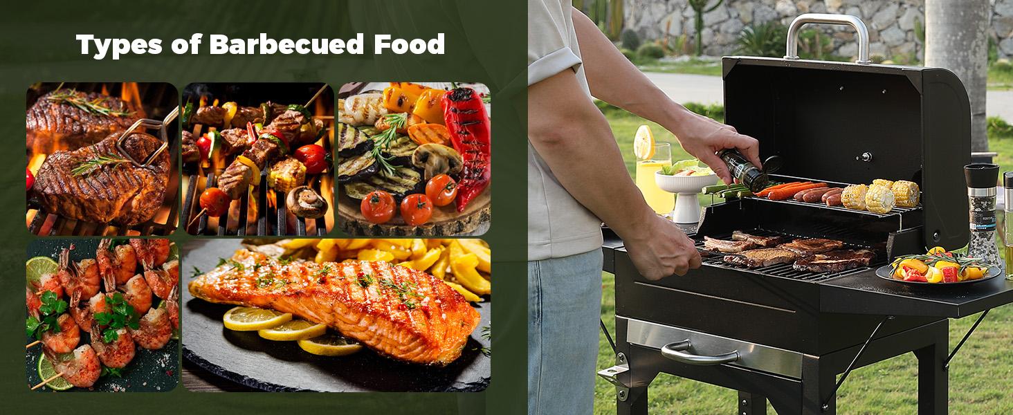 MASTER COOK Charcoal Grill with Two Side Tables 332 SQIN Cooking Area Outdoor Smoker Barbecue BBQ Grill for Camping Patio Backyard Party Picnic Black