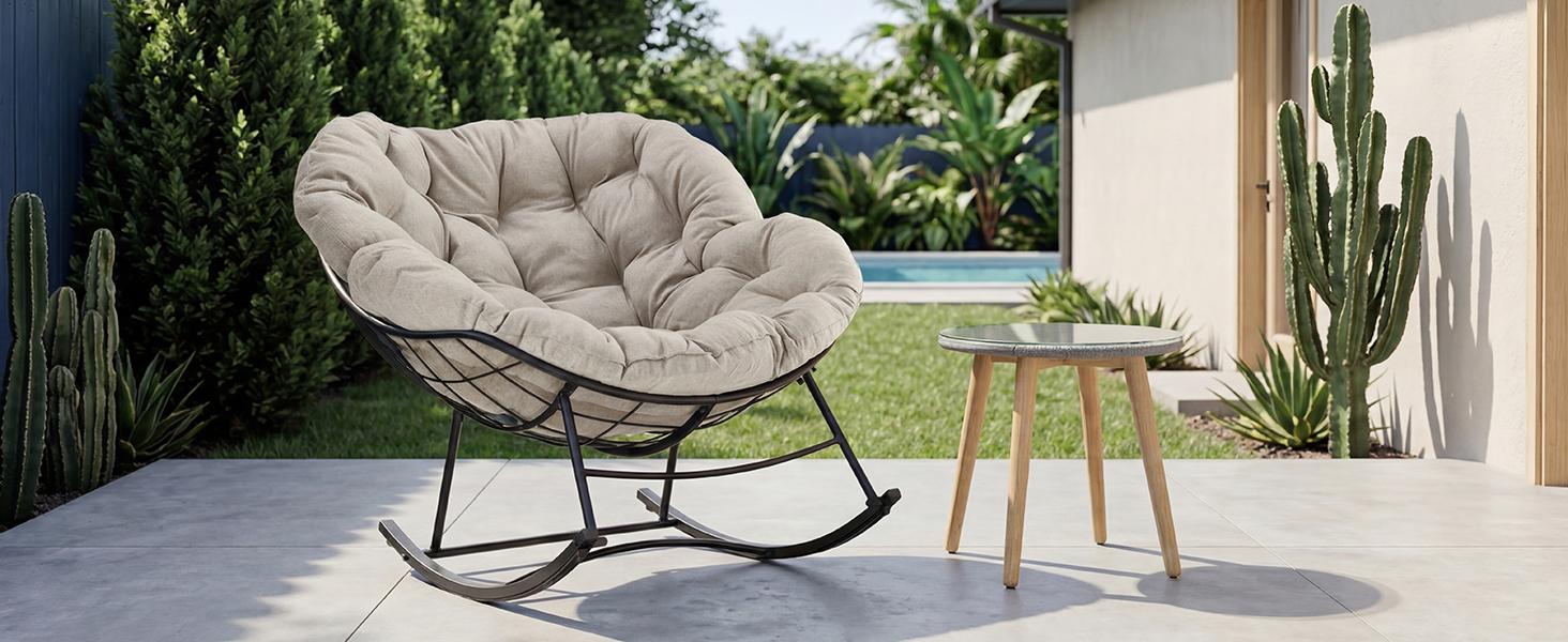 Heavy Duty Outdoor Rocking Chair with Cushion, Oversized Egg Lounge, 450 Lbs All-Weather Glider for Patio, Garden, Living Room Heavy Duty Outdoor Rocking Chair with Cushion, Oversized Egg Lounge, 450 Lbs All-Weather Glider for Patio, Garden, Living Room