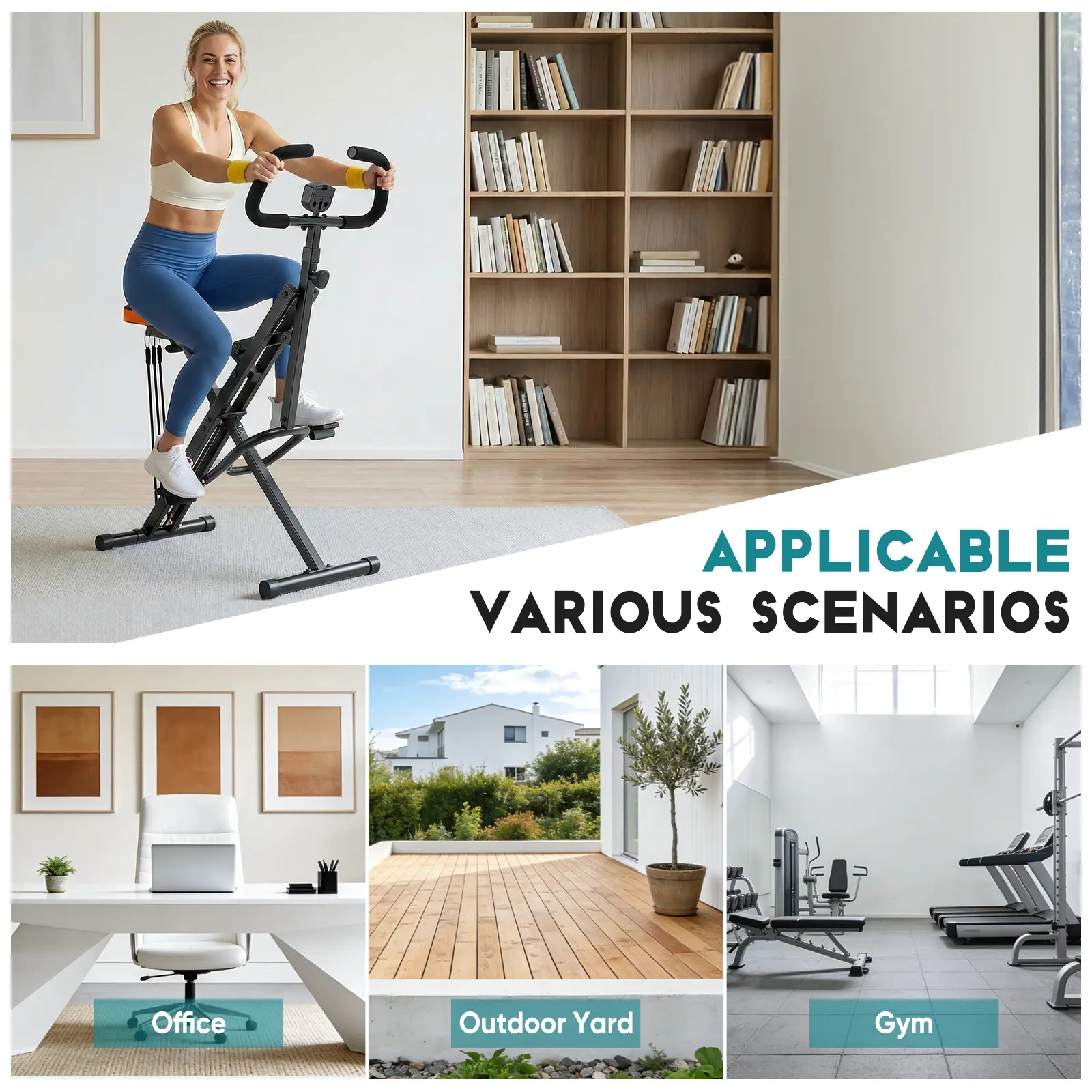 Máquina de remo y sentadillas para glúteos y piernas con pantalla LCD y diseño plegable – Resistencia ajustable para entrenamiento de cuerpo completo en casa.