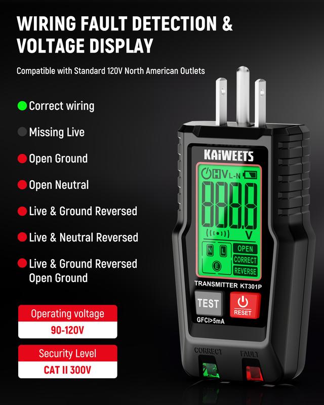 Herramienta para localizar disyuntores de CA con pantalla LCD de alerta, juego de 2 piezas: probador eléctrico y probador de voltaje con transmisor y receptor, función NCV y linterna, probador de cables sin contacto y probador de tomacorrientes GFCI integ