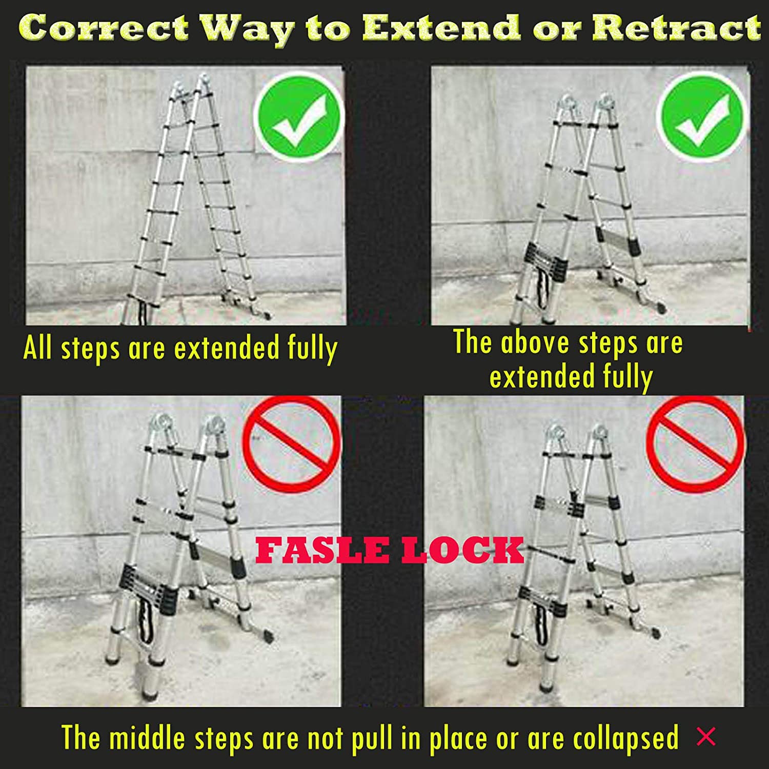 Telescoping Ladder Aluminum A-frame Extension Ladder, Folding Ladder with Stabilizer Bar and Anti-Slip Feet, 330lbs Max Load Capacity, for Home, Office ( 6.2+6.2FT / 8.2+8.2FT ) Telescoping Ladder Aluminum A-frame Extension Ladder, Folding Ladder with Stabilizer Bar and Anti-Slip Feet, 330lbs Max Load Capacity, for Home, Office ( 6.2+6.2FT / 8.2+8.2FT )