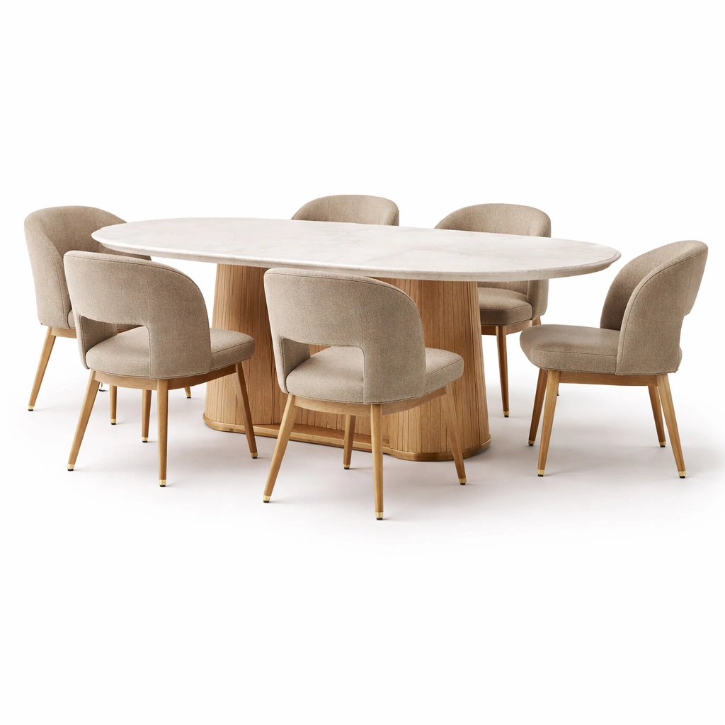 Ensemble table  manger ovale 6 chaises beige-nestavoa