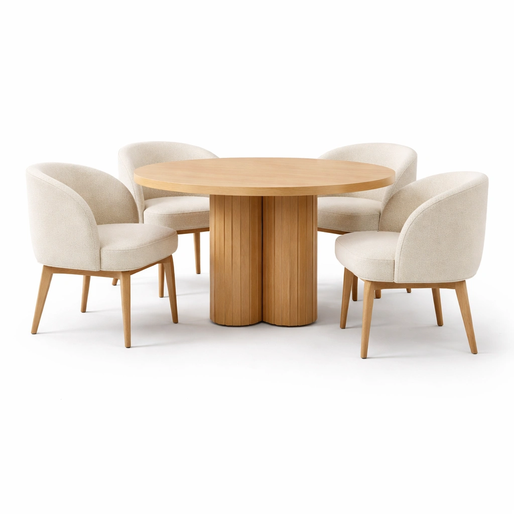 Ensemble table ronde 4 fauteuils ivoire-nestavoa