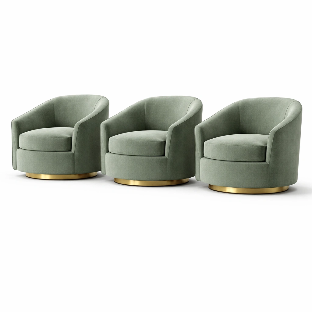 Lot de 3 fauteuils pivotants velours vert sauge-nestavoa