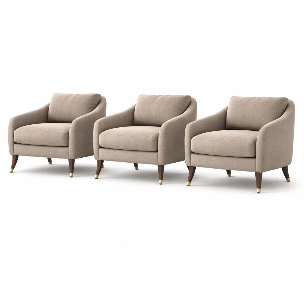 Lot de 3 fauteuils tissu beige clair-nestavoa