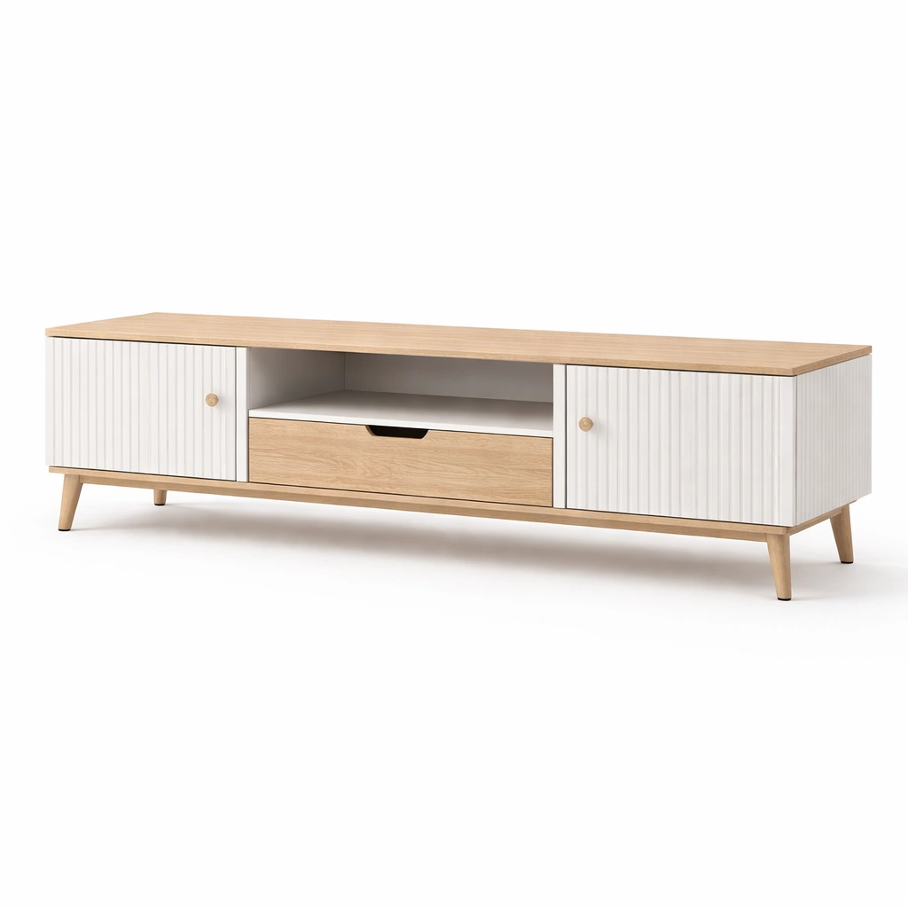 Meuble TV blanc et bois scandinave-nestavoa
