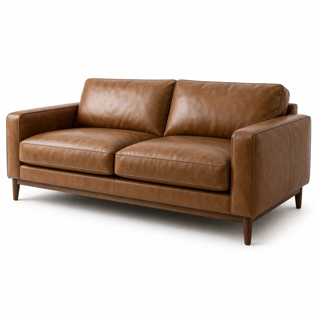 Canap 2 places en cuir marron cognac style contemporain-cozyniq