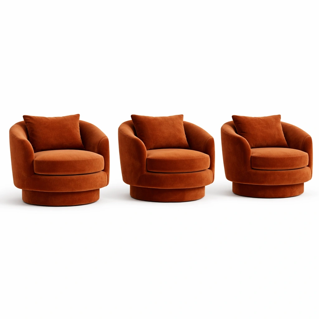 Fauteuil pivotant velours terracotta avec coussin-cozyniq