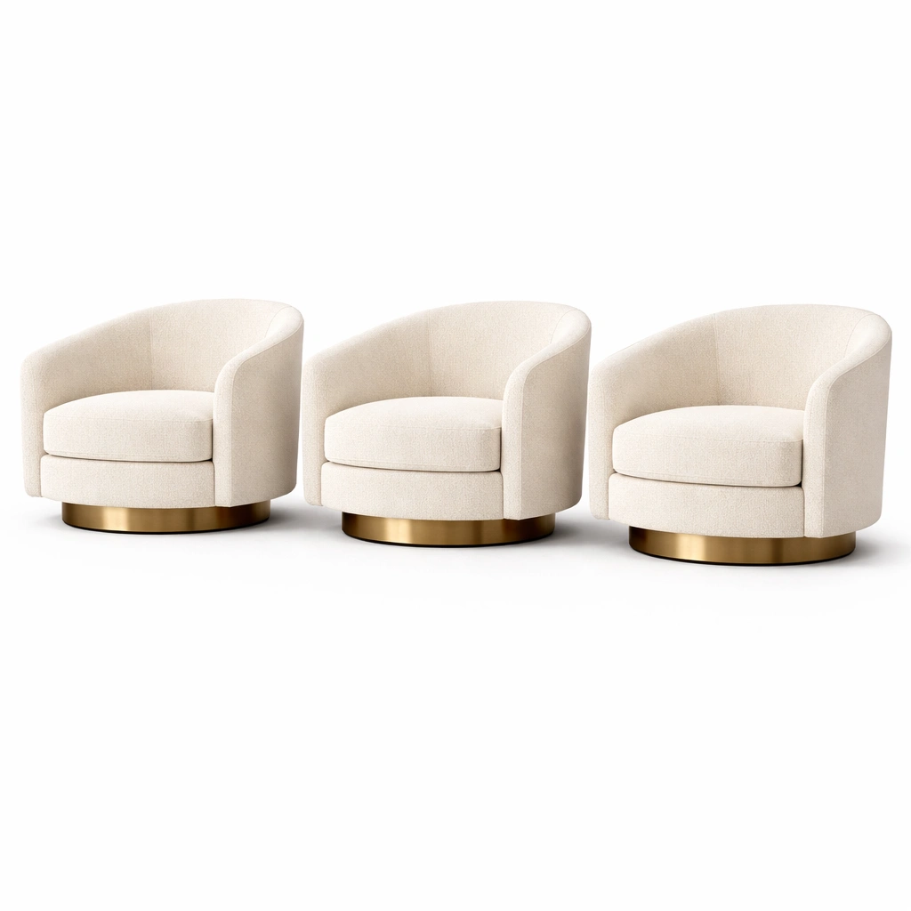 Fauteuil boucl ivoire pivotant base dore-cozyniq