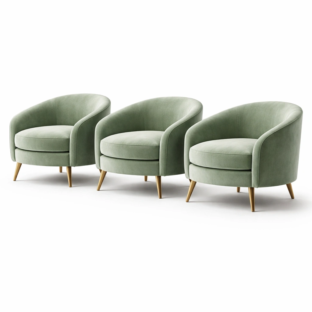 Fauteuil velours vert sauge pieds dors-cozyniq