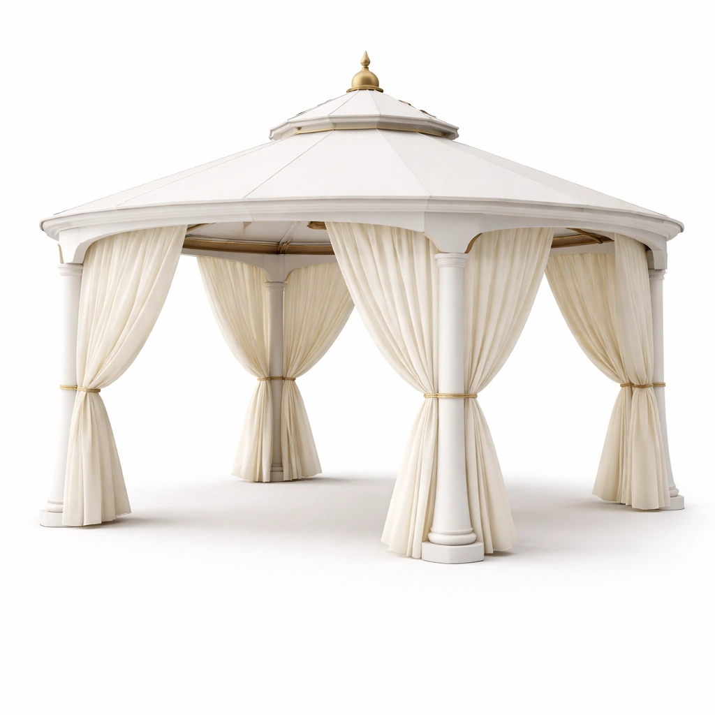 Pavillon rond blanc luxe avec rideaux-cozyniq