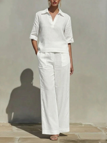 【Buy 2 Free Shipping】Today $39.99 Clearance Price🔥Women’s Cotton Linen Gingham V-Neck Wide Leg Set