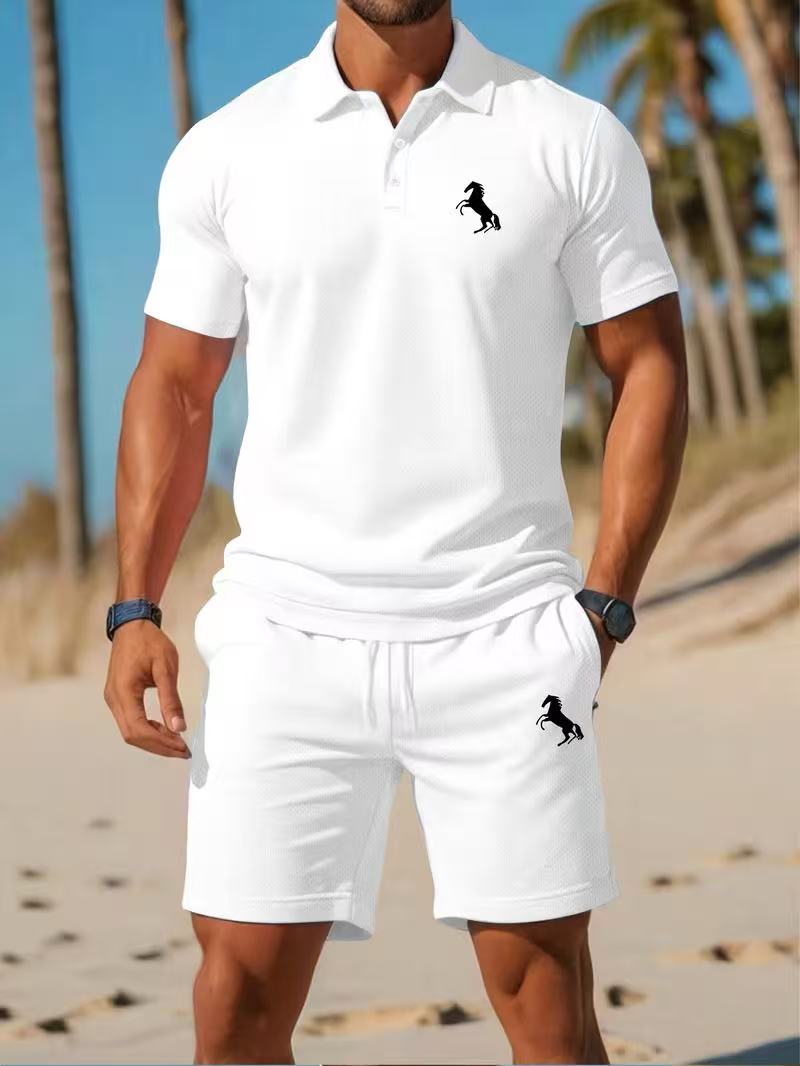 ⏰ Último día: ¡50% de descuento! 🔥 - Conjunto de verano de 2 piezas para hombre con polo y pantalón corto