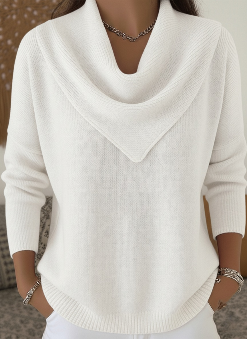 Elegant Retro Soft Triangle Neck Solid Color Sweater Top