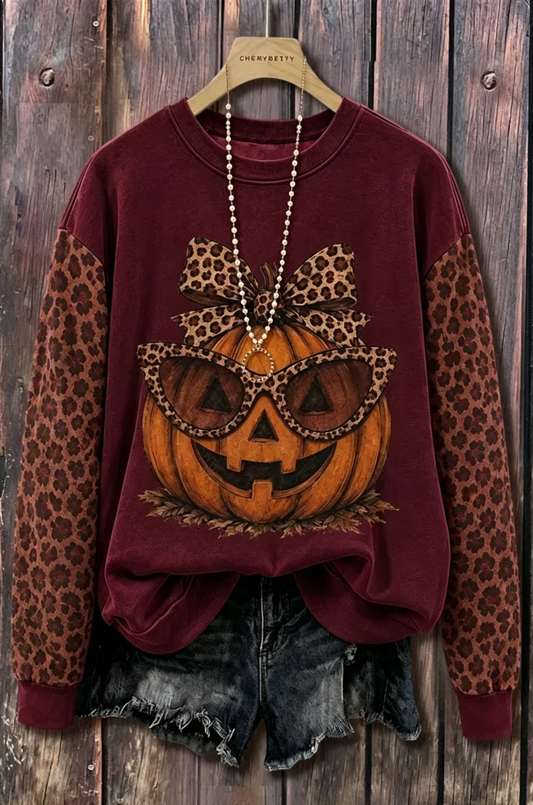 Vintage Halloween Leopard Pumpkin Print Sweatshirt
