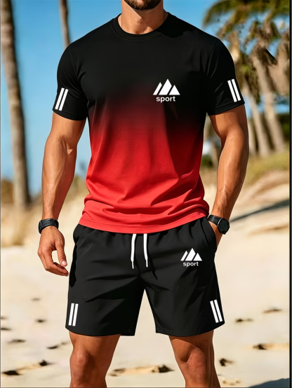 ⏰ Last day: 50% off! 🔥 – Men's summer sports set with gradient shirt and shorts