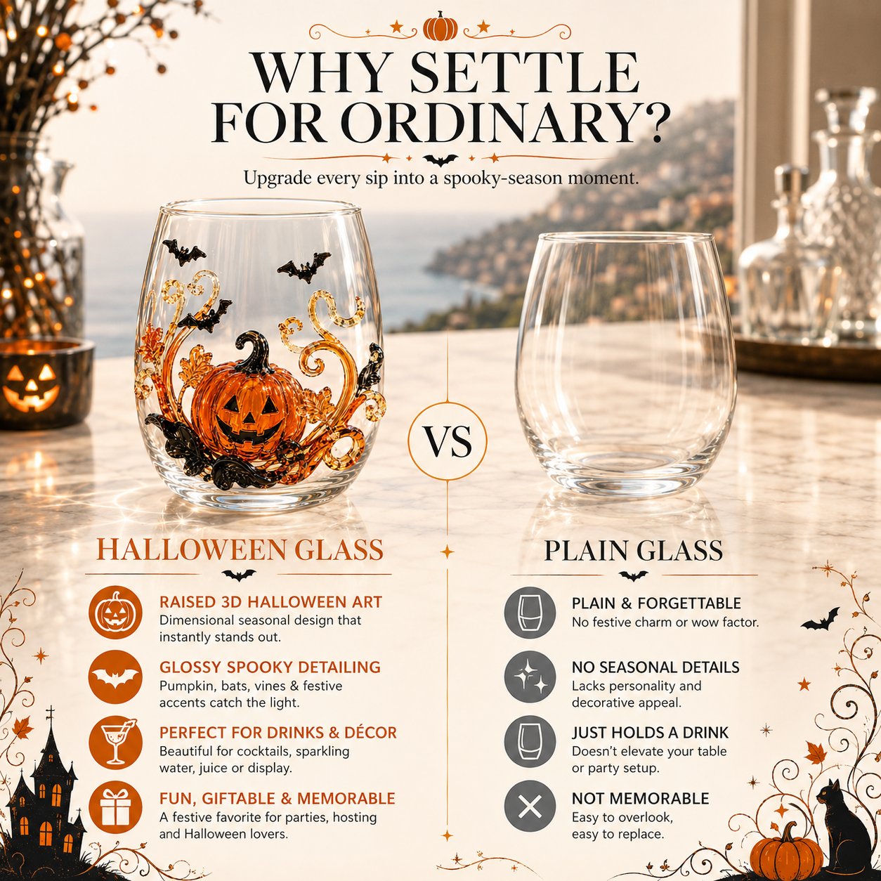🎃 3D Halloween Glassware Collection | Spooky Designs, Festive Sips & Cozy Fall Moments