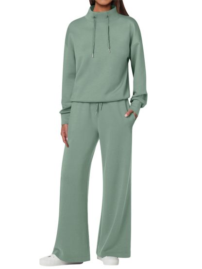 NEW 🔥 Women's Cotton Two-Piece Oversized Drawstring Sweatshirt Wide Leg Sweatpants Casual Set