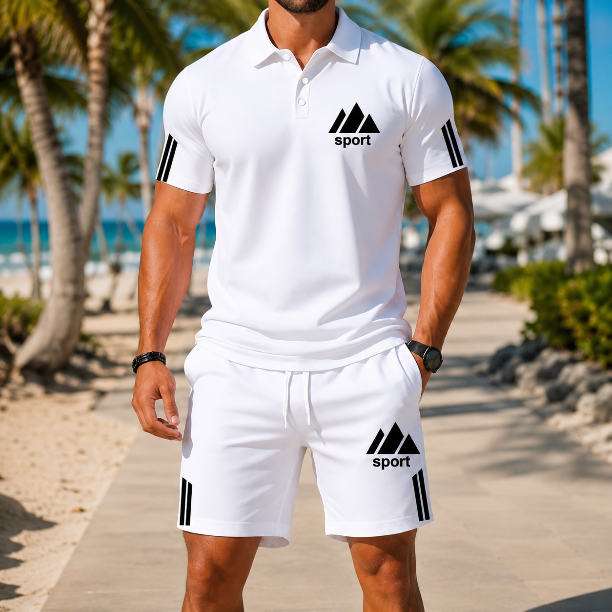 ⏰ Last day: 50% off! 🔥 Men's summer set with polo shirt and shorts