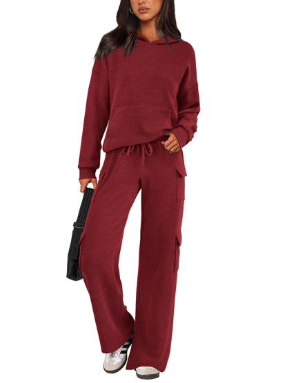 NEW 🔥 Women's Cotton Two Piece Crew Neck Hooded Sweatshirt Work Pants Casual Set