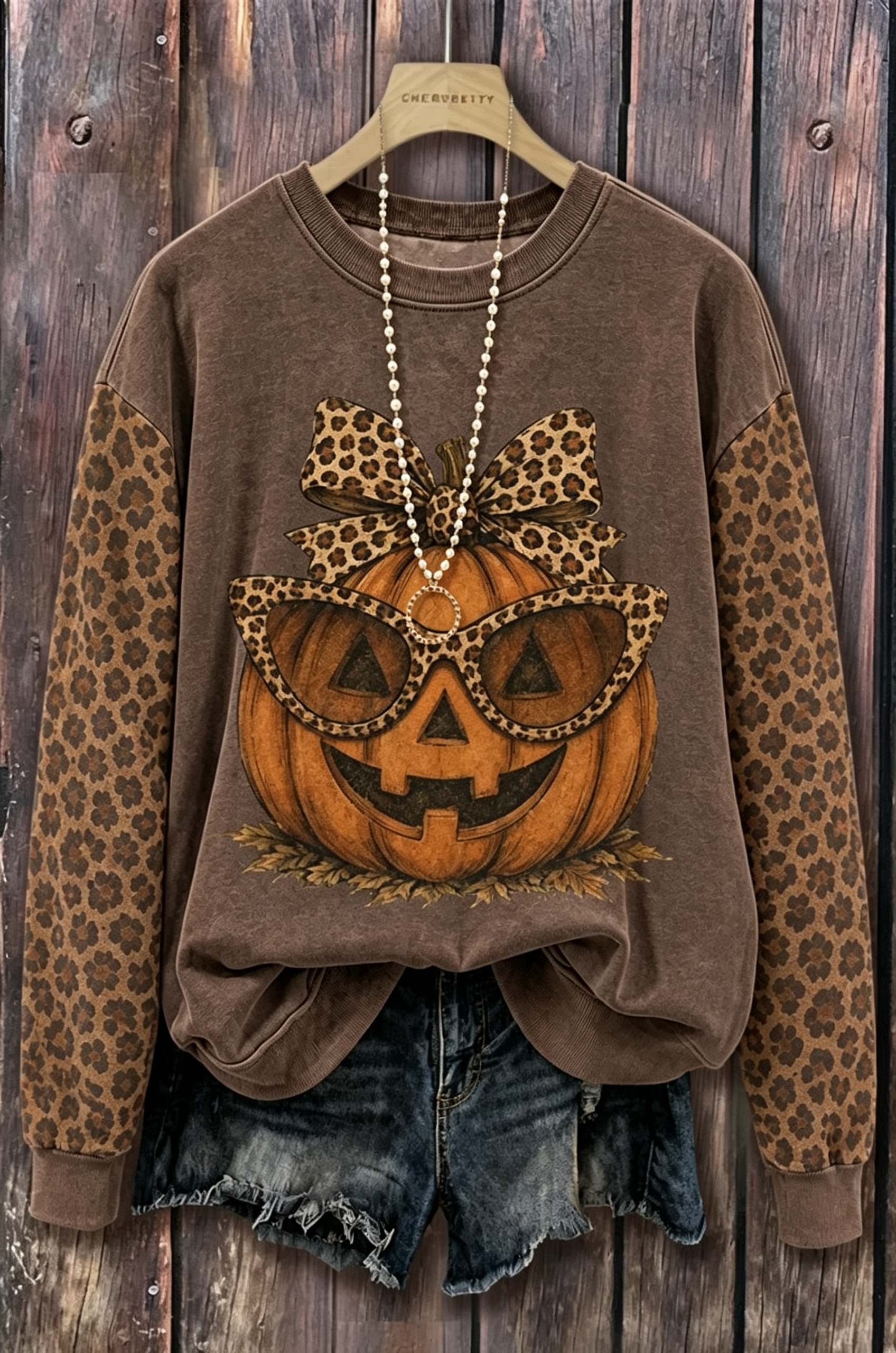 Vintage Halloween Leopard Pumpkin Print Sweatshirt