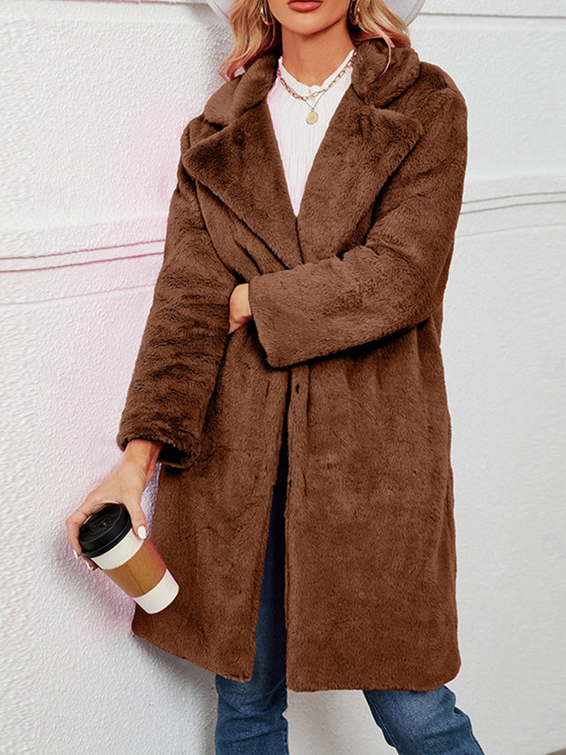 Women's Winter Fleece Sherpa Jacket Windproof Long Teddy Coat