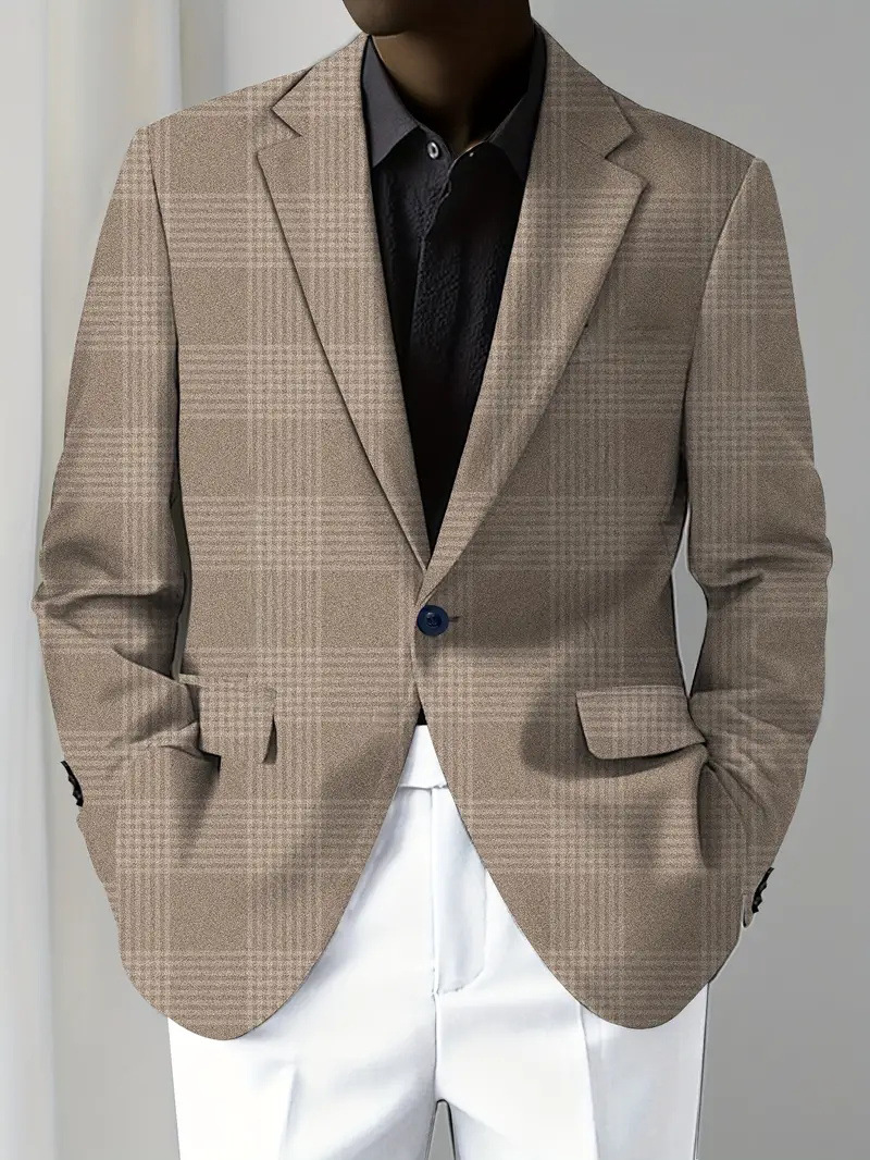 Men's Casual Solid Notch Lapel One Button Blazer