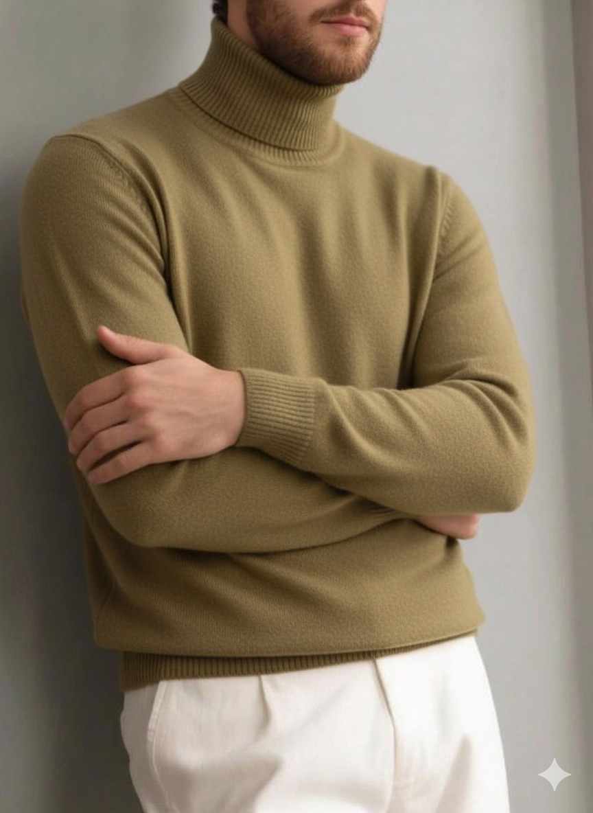 Men's comfortable textured cashmere turtleneck warm sweater