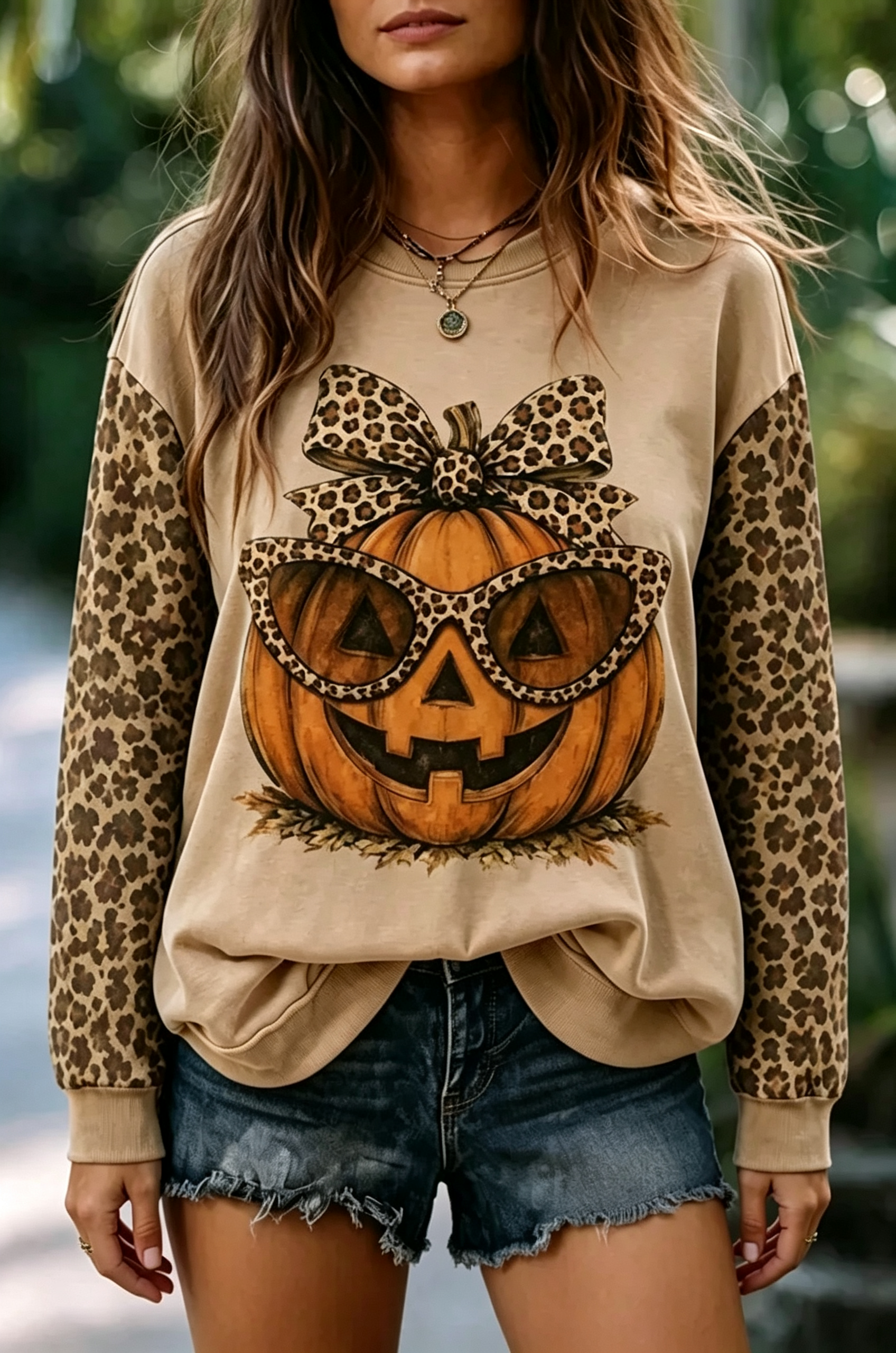 Vintage Halloween Leopard Pumpkin Print Sweatshirt