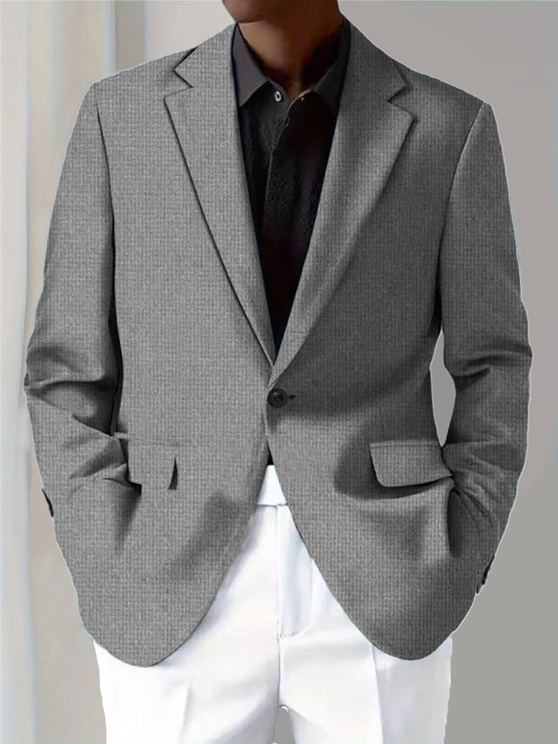 Men's Casual Solid Notch Lapel One Button Blazer