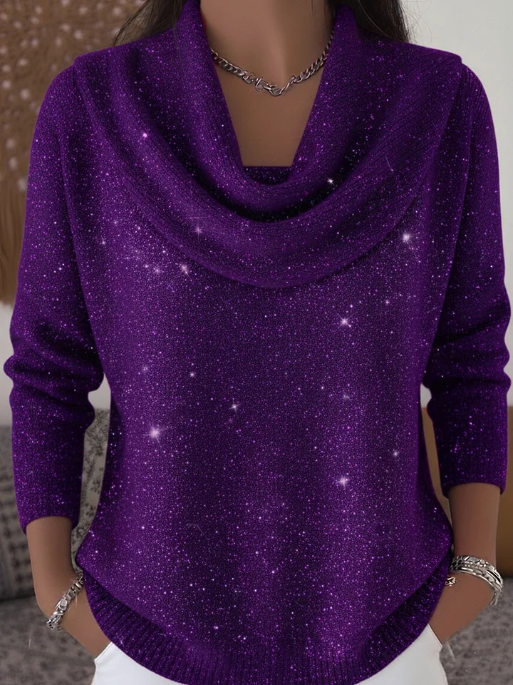 🎄 CLEARANCE SALE🔥 Women's Elegant Solid Color Loose Shiny Sweater