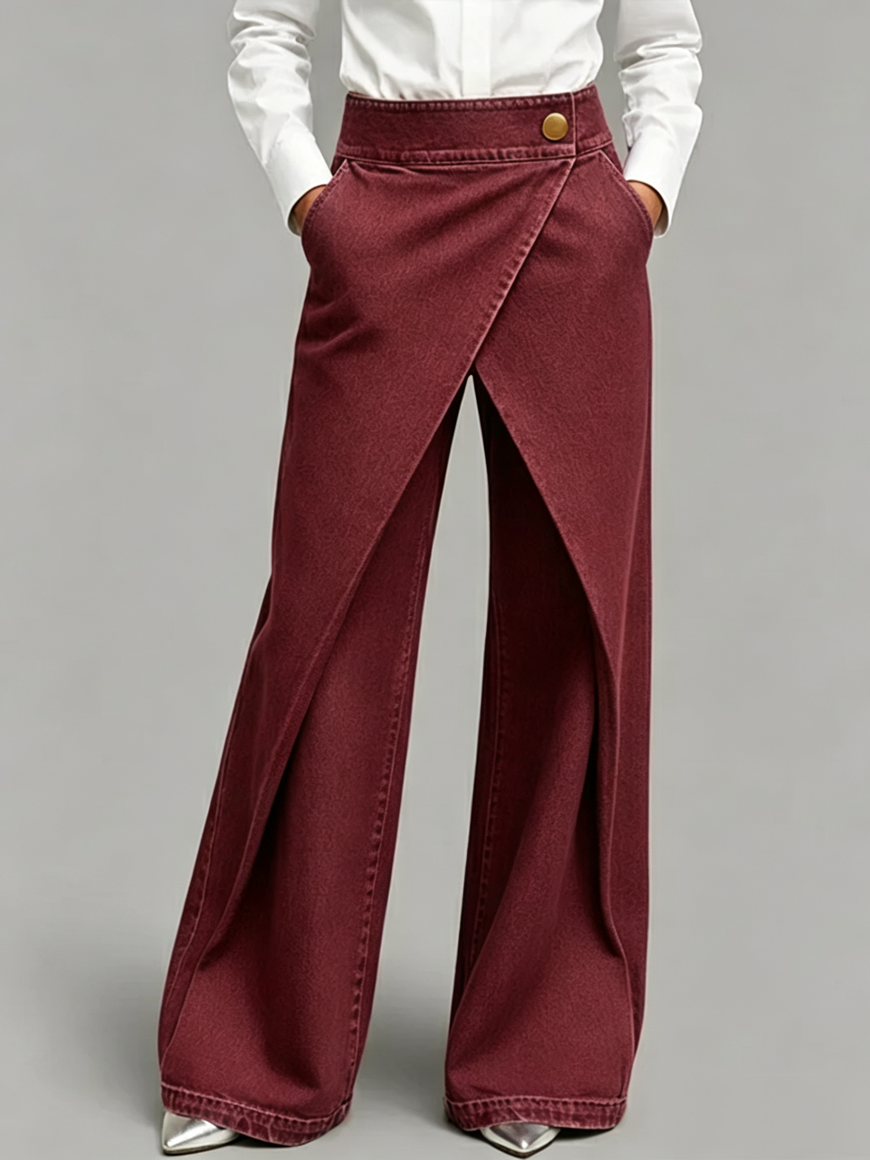 Women's Wrap-Front Pants with Asymmetrical Overlay