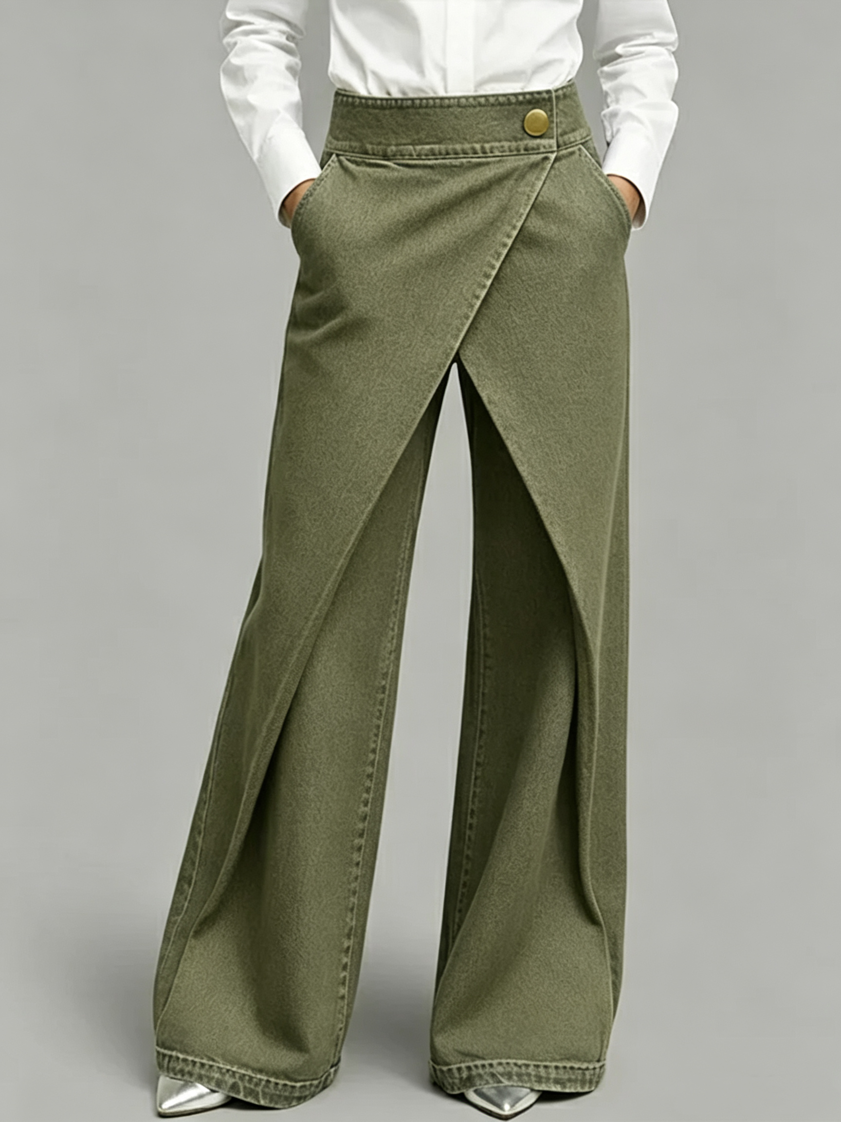 Women's Wrap-Front Pants with Asymmetrical Overlay