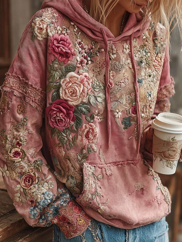 50% OFF Women's Floral Color Block Digital Print Hoodie