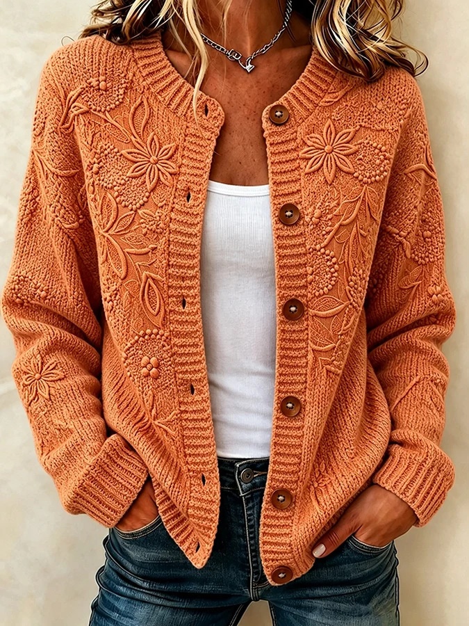 Women Floral Long Sleeve Crew Neck Casual Spring/Fall Cardigan Outerwear