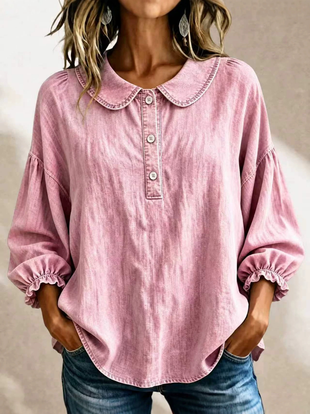 Today 49% off🔥Women’s Denim Square-Neck Three-Quarter Sleeve Top