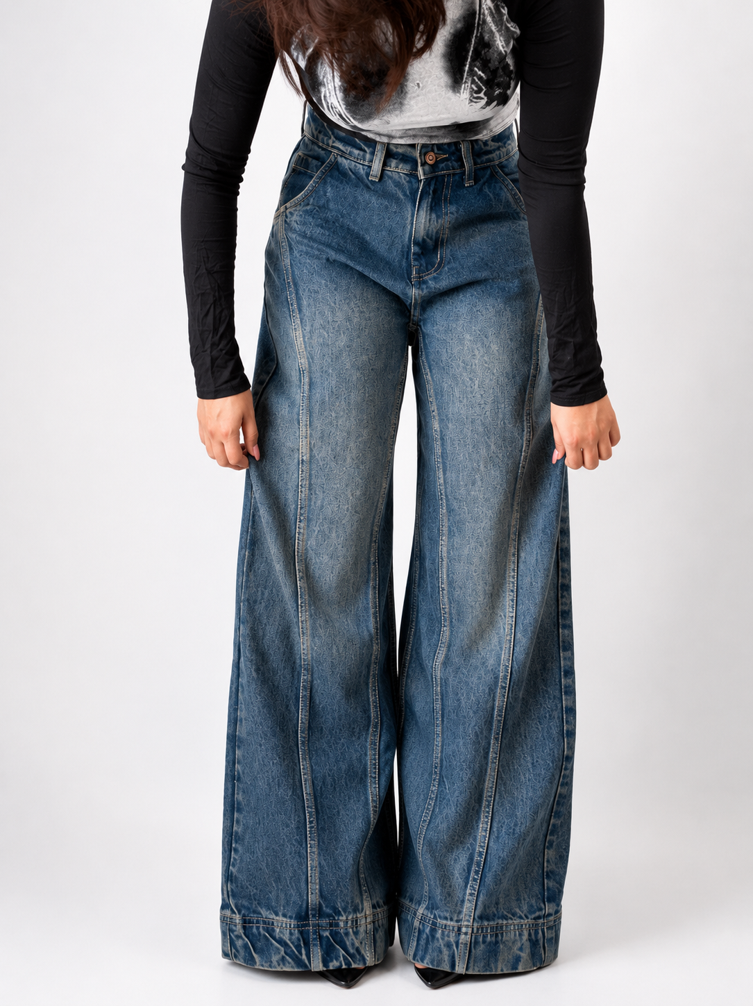 Tinted Vintage Washed Wide Leg Baggy Jeans