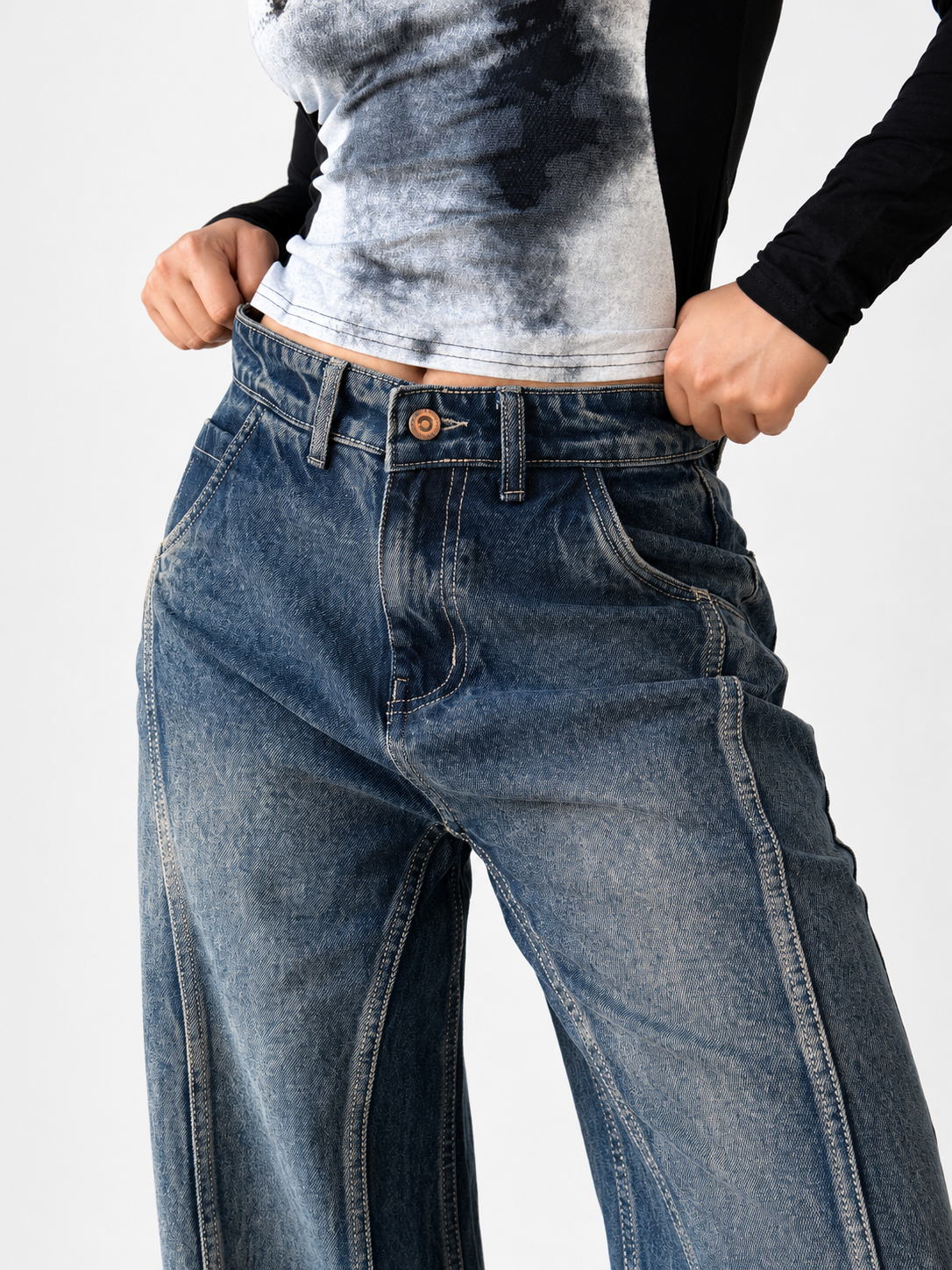 Tinted Vintage Washed Wide Leg Baggy Jeans