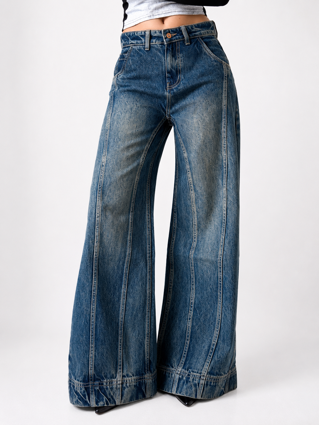 Tinted Vintage Washed Wide Leg Baggy Jeans