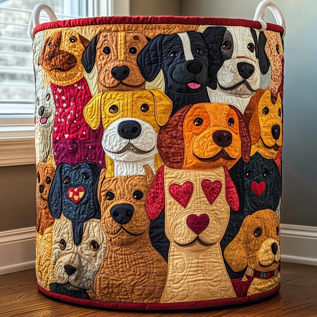 Smiling Dogs Quilted Laundry Basket NCU0DDK1310
