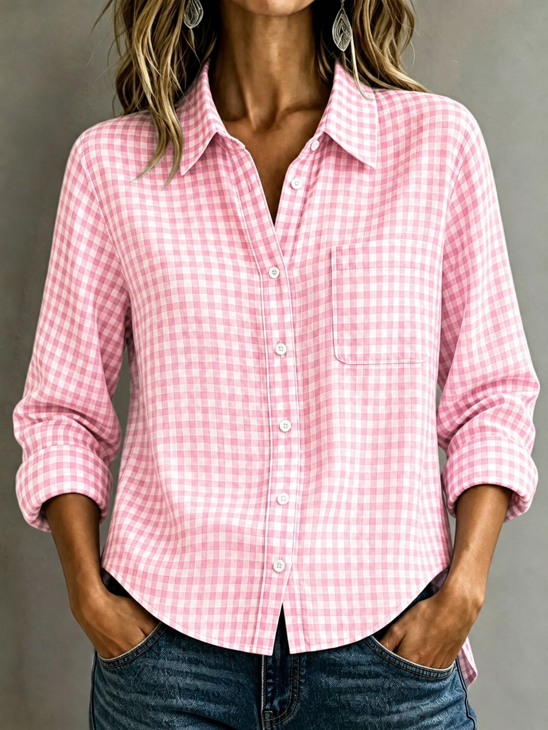 【Buy 2 Free Shipping】🔥CLEARANCE SALE🔥Women's Cotton-Linen Plaid Shirt with Collar and Pockets