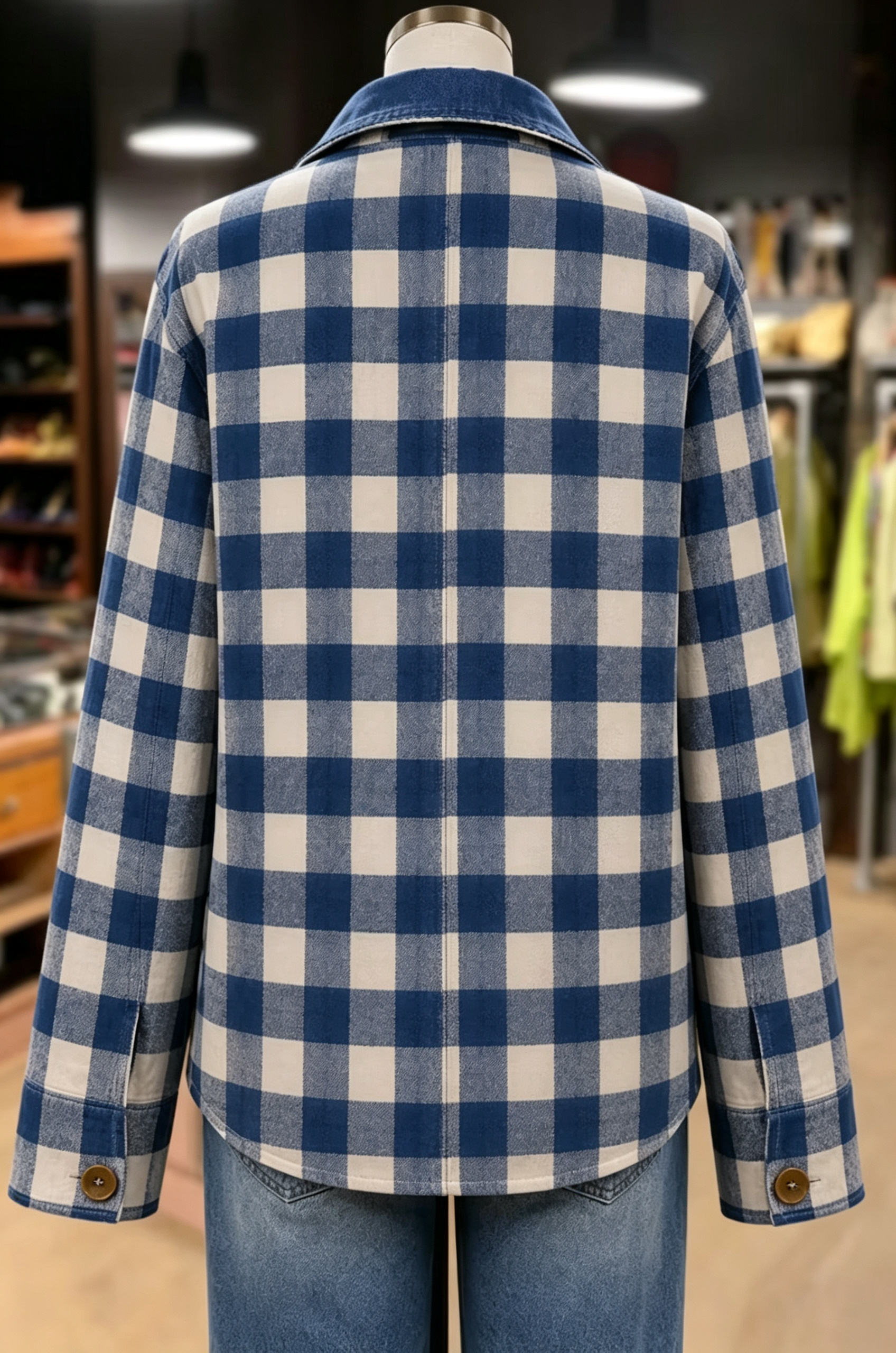 Classic Plaid Front Pocket Corduroy Collar Jacket