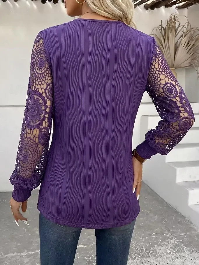 Women's Eyelet Top Boho Shirt Lace Shirt Elegant Bohemia Vacation Long Sleeve Long Tops Casual Daily Holiday