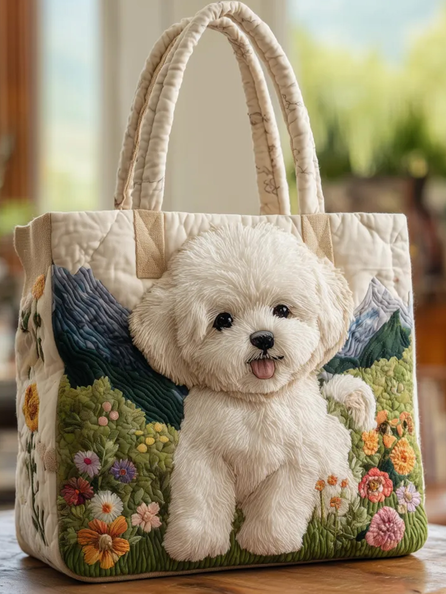 Christmas Dog   Animal     Quilted Tote Bag