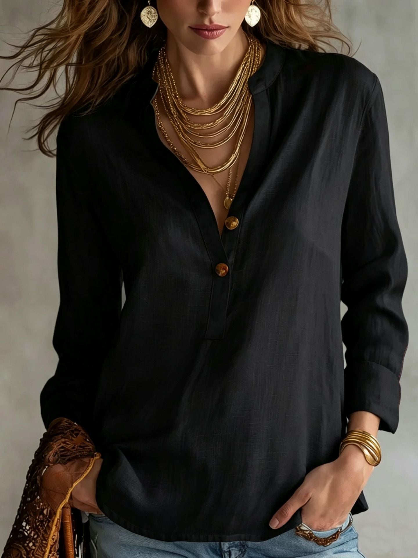 50% OFF Women's Linen Henley Blouse