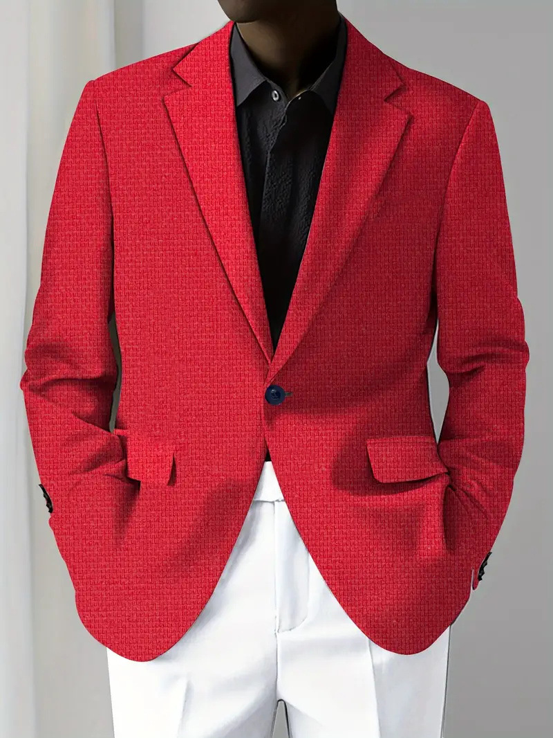 Men's Casual Solid Notch Lapel One Button Blazer